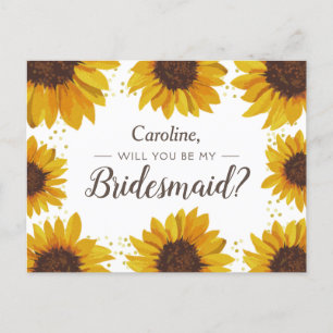Zonnebloemen & gouden Stippen Wil Je Mijn Bruidsme Uitnodiging Briefkaart