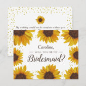 Zonnebloemen & gouden Stippen Wil Je Mijn Bruidsme Uitnodiging Briefkaart (Voorkant / Achterkant)