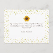 Zonnebloemen & gouden Stippen Wil Je Mijn Bruidsme Uitnodiging Briefkaart (Achterkant)