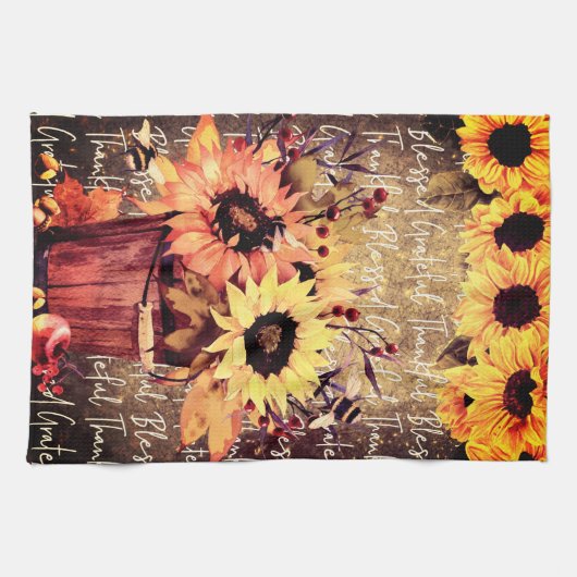 Zonnebloemen - Gratitude Thanksgiving Kitchen Theedoek (Horizontaal)