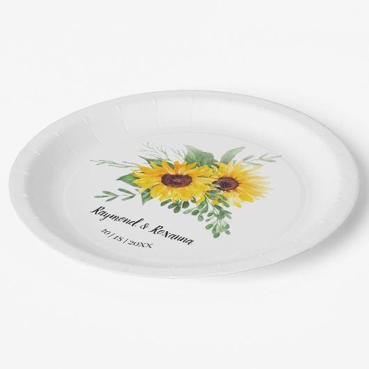 Zonnebloemen Greenery Bridal Wedding Reception Papieren Bordje (Gekanteld)