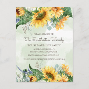 Zonnebloemen Greenery Country Housewarming Party Briefkaart