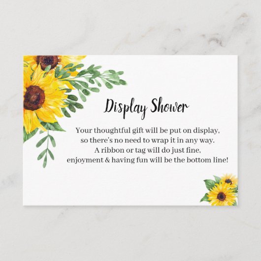 Zonnebloemen Greenery Display Vrijgezellenfeest Informatiekaartje (Voorkant)