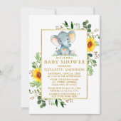 Zonnebloemen Greenery Elephant Baby shower Gold Kaart (Voorkant)