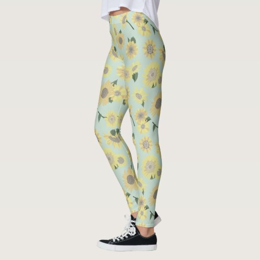 Zonnebloemen grillig geel op blauw patroon leggings (Links)