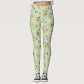 Zonnebloemen grillig geel op blauw patroon leggings (Voorkant)