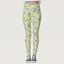 Zonnebloemen grillig geel op blauw patroon leggings