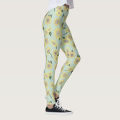 Zonnebloemen grillig geel op blauw patroon leggings (Rechts)