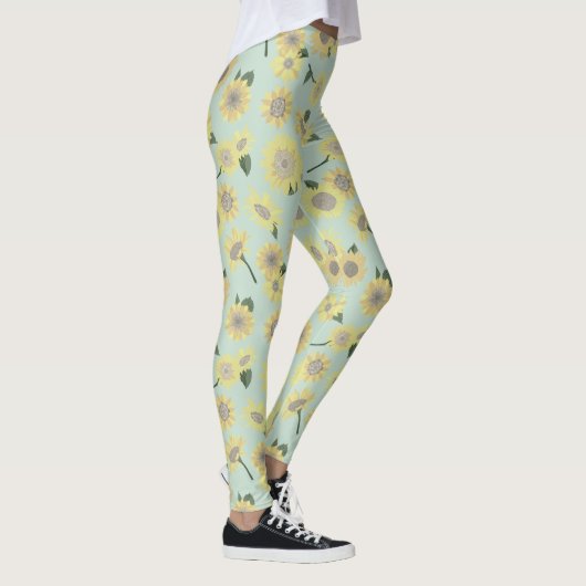 Zonnebloemen grillig geel op blauw patroon leggings (Rechts)
