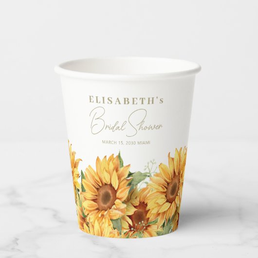 Zonnebloemen groen elegant vrijgezellenfeest papieren bekers (Voorkant)