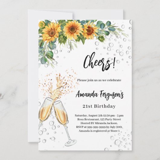 Zonnebloemen groen gejuich bubbels verjaardag kaart (Voorkant)