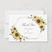Zonnebloemen groen geometrisch goud bruiloft bedankkaart (Voorkant)