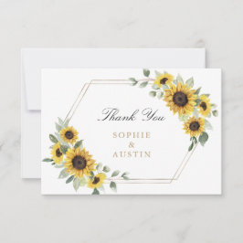 Zonnebloemen groen geometrisch goud bruiloft bedankkaart