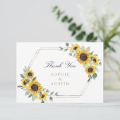 Zonnebloemen groen geometrisch goud bruiloft bedankkaart (Staand voorkant)