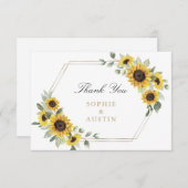 Zonnebloemen groen geometrisch goud bruiloft bedankkaart (Voorkant / Achterkant)
