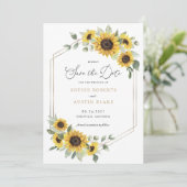 Zonnebloemen Groen Geometrisch Goud Save the Date Kaart (Staand voorkant)