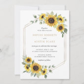 Zonnebloemen groen goud geometrische bruiloft kaart (Voorkant)