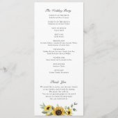 Zonnebloemen groen olijfbladeren rustieke bruiloft programmakaart (Achterkant)