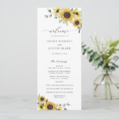 Zonnebloemen groen olijfbladeren rustieke bruiloft programmakaart (Staand voorkant)