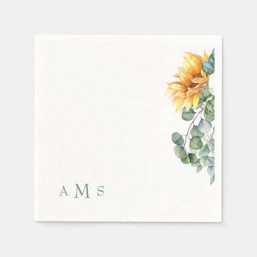 Zonnebloemen, groen Sage Monogram Servet (Voorkant)