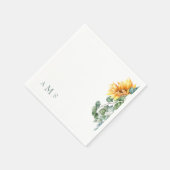 Zonnebloemen, groen Sage Monogram Servet (Hoek)