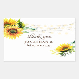 Zonnebloemen groen string lampjes rustiek dank u rechthoekige sticker