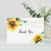 Zonnebloemen groen String Lights rustieke bruiloft Bedankkaart (Staand voorkant)