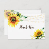 Zonnebloemen groen String Lights rustieke bruiloft Bedankkaart (Voorkant / Achterkant)