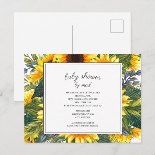Zonnebloemen Groene bladeren Baby shower per post Briefkaart (Voorkant / Achterkant)