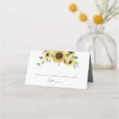 Zonnebloemen Groene Bladeren Trouwtafel Plaatskaartje (Voorkant)