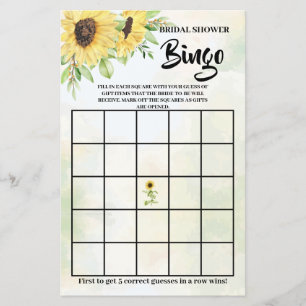 Zonnebloemen Groene Bruiloftsshower Bingo Spelkaar Flyer