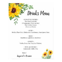 Zonnebloemen Groene Dranken Menu Trouwbord
