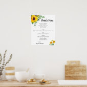 Zonnebloemen Groene Dranken Menu Trouwkaart Poster (Keuken)