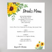 Zonnebloemen Groene Dranken Menu Trouwkaart Poster (Voorkant)