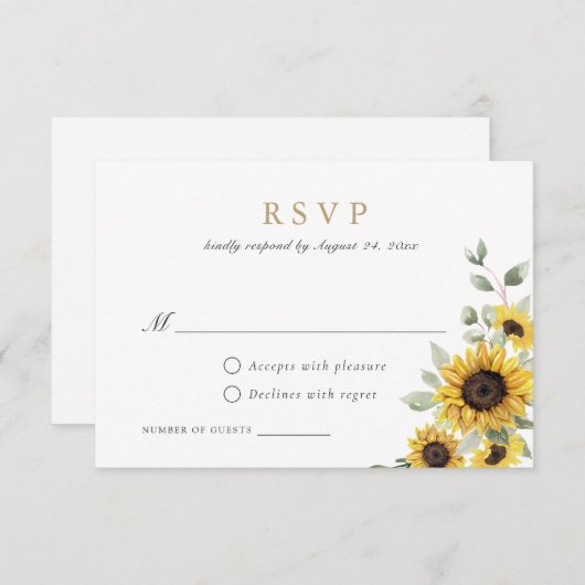 Zonnebloemen Groene Goud Geometrische Trouw RSVP Kaart (Voorkant / Achterkant)