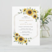 Zonnebloemen Groene Goud Geometrische Trouwdag Kaart (Staand voorkant)