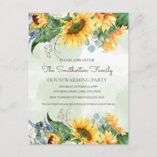 Zonnebloemen Groene Landelijke Housewarming Feest  Briefkaart