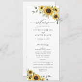 Zonnebloemen Groene Olijfbladeren Rustieke Trouwda Programmakaart (Voorkant / Achterkant)