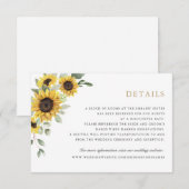 Zonnebloemen Groene Olijfbladeren Trouwdetails Kaart (Voorkant / Achterkant)