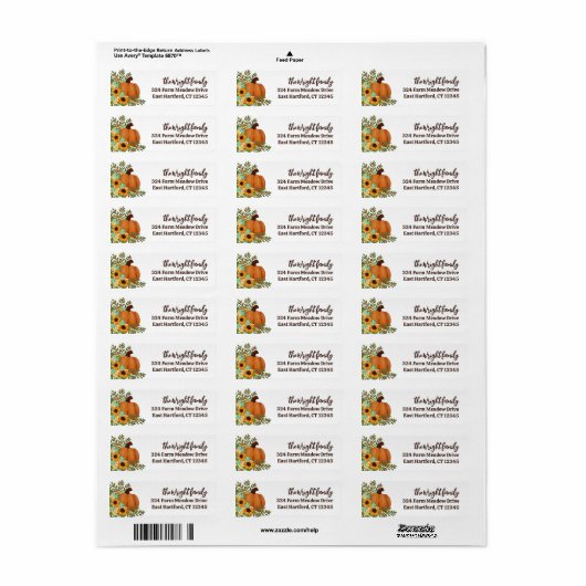 Zonnebloemen Groene & Pompoen Helder Herfst Bloems Etiket (Full Sheet)