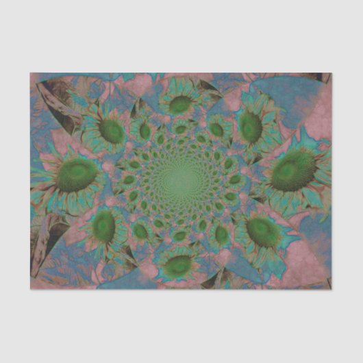 Zonnebloemen Groene Roze Blauwe Abstracte Kunstont Tissuepapier (Voorkant)