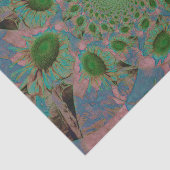 Zonnebloemen Groene Roze Blauwe Abstracte Kunstont Tissuepapier (Detail)