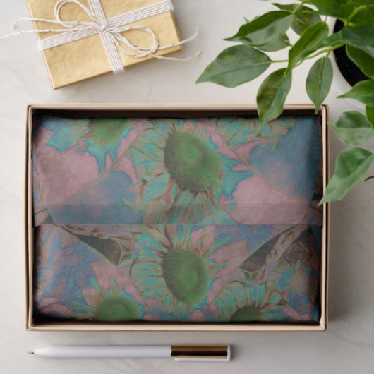 Zonnebloemen Groene Roze Blauwe Abstracte Kunstont Tissuepapier (Geschenk)