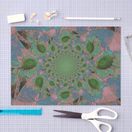 Zonnebloemen Groene Roze Blauwe Abstracte Kunstont Tissuepapier (Craft)