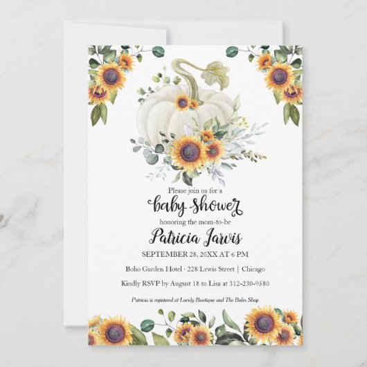 Zonnebloemen Groene Tinten Pompoen Baby Shower Uit (Voorkant)
