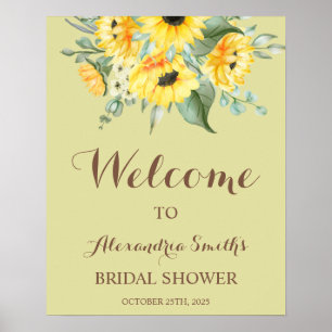 Zonnebloemen Groene Welkom Bruidsbruiloft Bord Poster