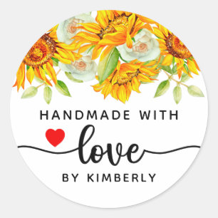 Zonnebloemen Handgemaakt met liefde Ronde Sticker