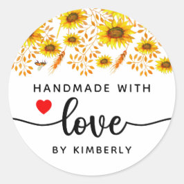 Zonnebloemen Handgemaakt met liefde Ronde Sticker