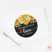 Zonnebloemen Handgemaakt met Love Black Ronde Sticker (Envelop)