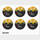 Zonnebloemen Handgemaakt met Love Black Ronde Sticker (Vel)